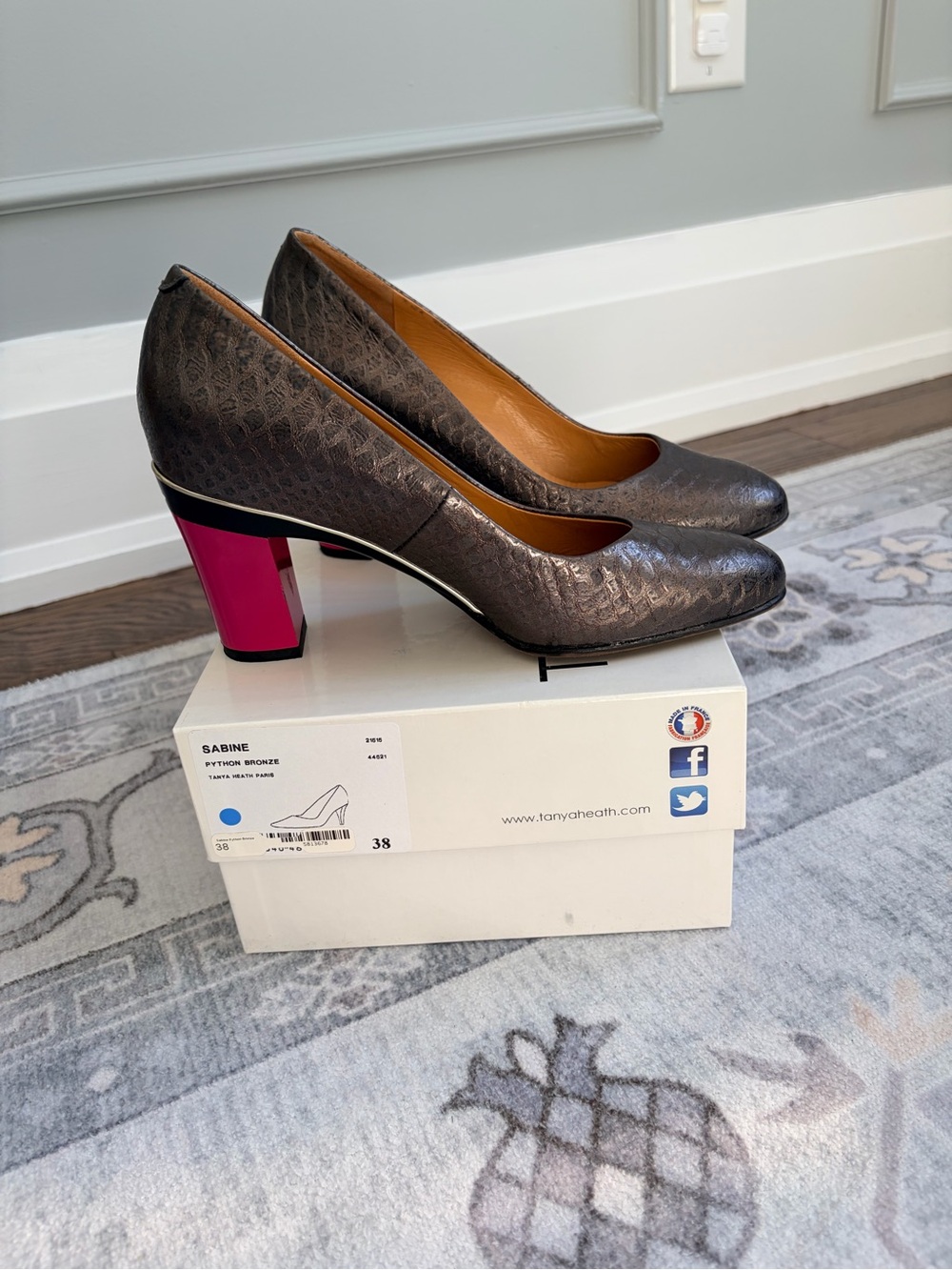 Metallic Bronze Pump with Pink Block Heel